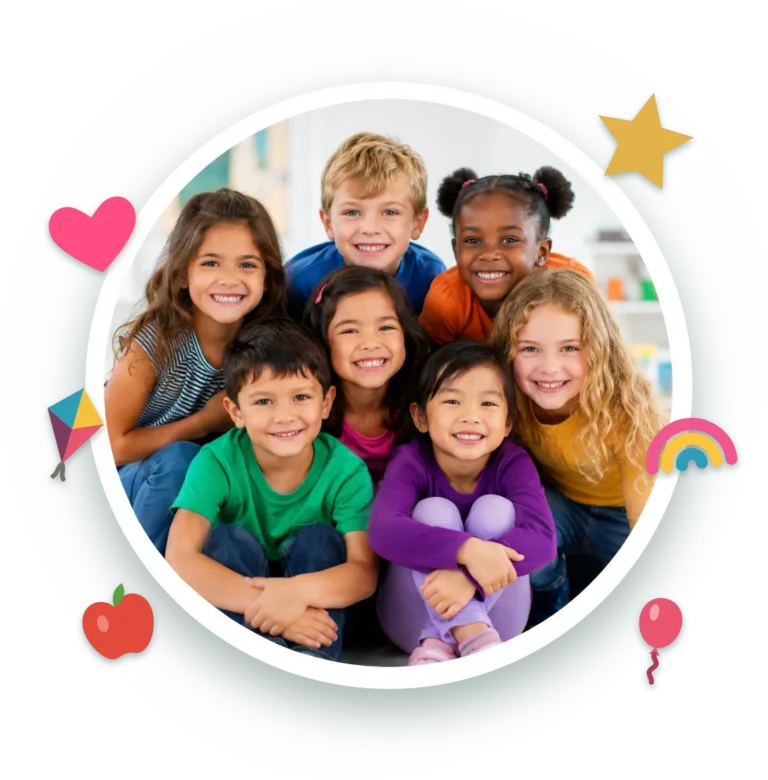 A group of smiling children sitting together